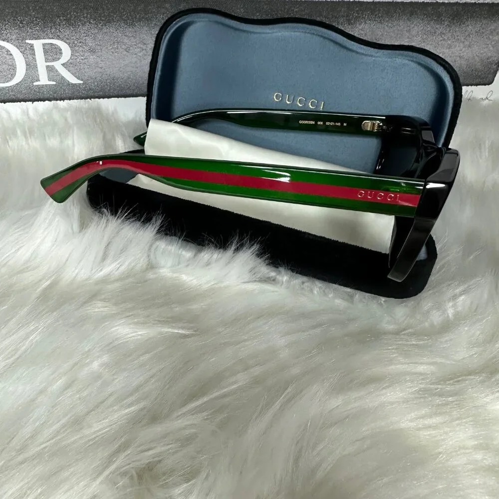 ❌SOLD❌New Gucci GG0003SN 006 52 - Black/Green Sunglasses - Picture 9 of 13